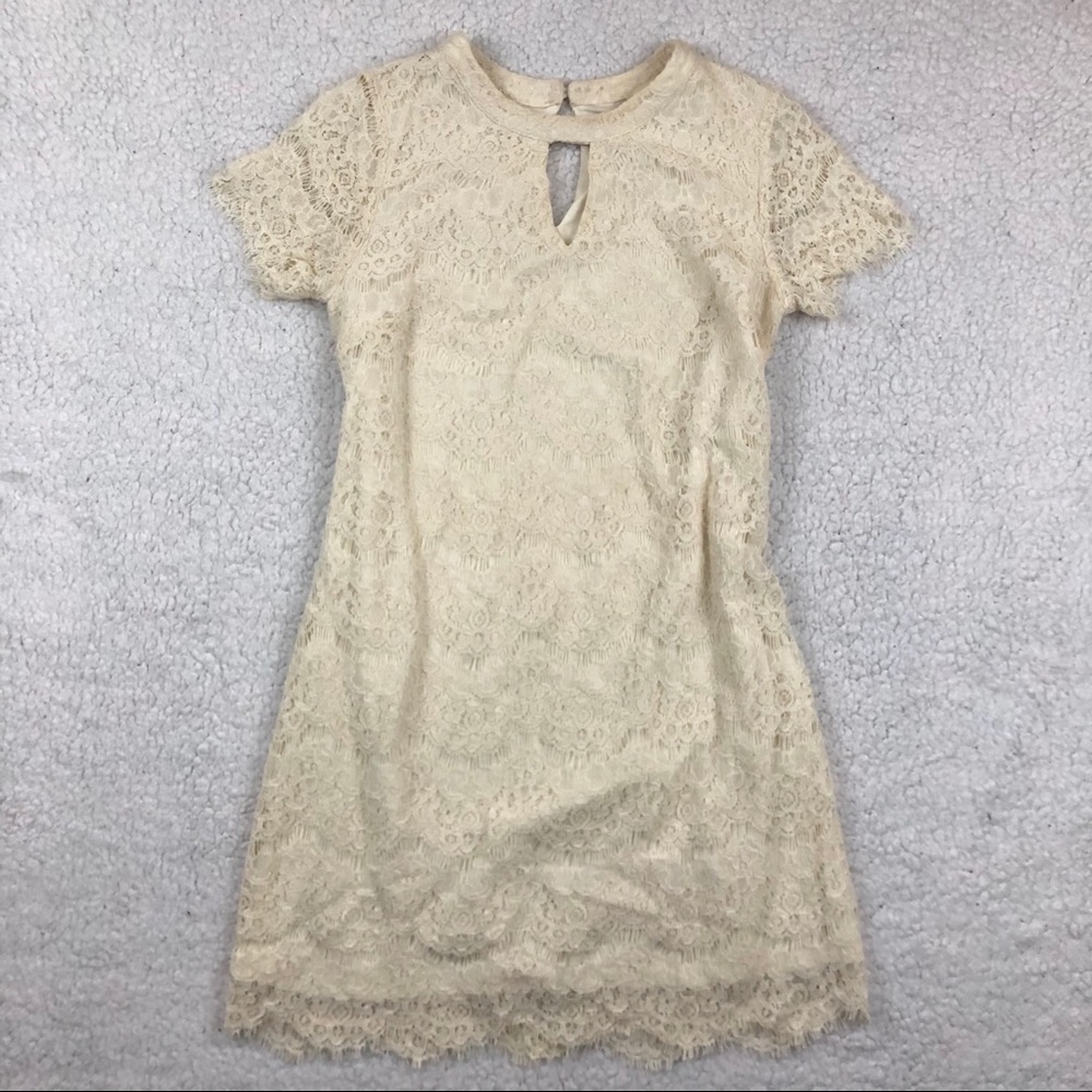 Sophia + Zeke Cream Eyelash Lace Fitted Dress